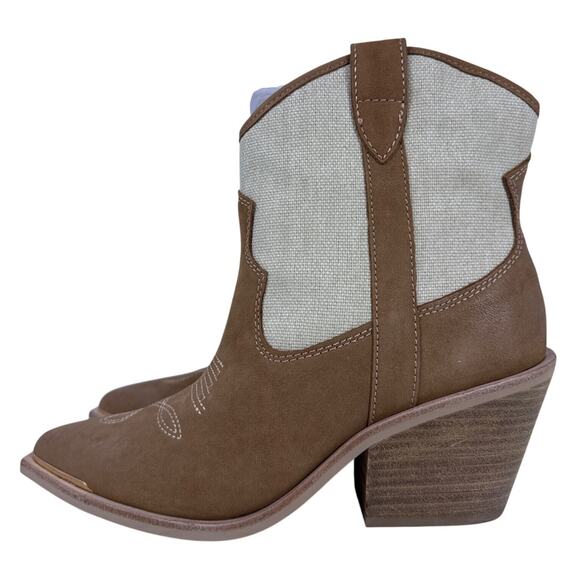 Dolce Vita Nashe Western Boots Women's 9 Tan Leather Ivory Pointed Toe Pull On - Picture 5 of 11